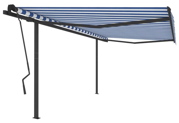 VidaXL Ročno zložljiva tenda s stebrički 4,5x3,5 m modra in bela