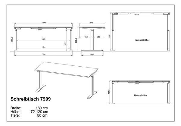 Pisalna miza z nastavljivo višino/električna dvižna 80x180 cm Agenda – Germania