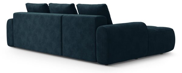 Modrozelena žametna raztegljiva/s prostorom za shranjevanje kotna sedežna garnitura (levi kot/z ležalnikom) Linz – Cosmopolitan Design