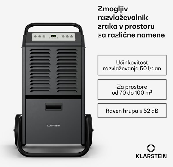 Klarstein DuraDry 50L razvlaževalnik zraka, 50 l/dan, 70-100 m², nerjaveče jeklo, mobilen, 450 m³/h