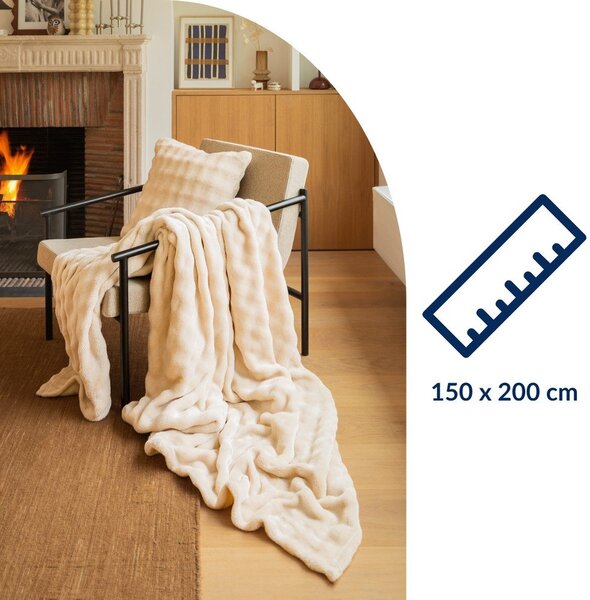 Slonokoščena odeja iz mikropliša 150x200 cm Wave – Tiseco Home Studio