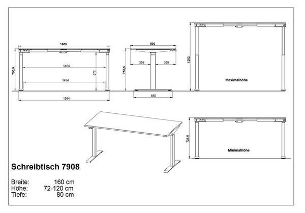 Pisalna miza z nastavljivo višino/električna dvižna 80x160 cm Agenda – Germania