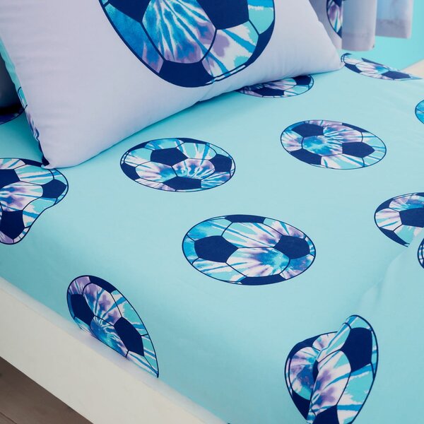Turkizna napenjalna enojna otroška rjuha 90x190 cm Tie Dye Football – Catherine Lansfield