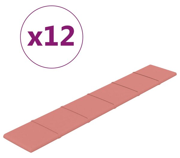 VidaXL Stenski paneli 12 kosov roza 90x15 cm žamet 1,62 m²