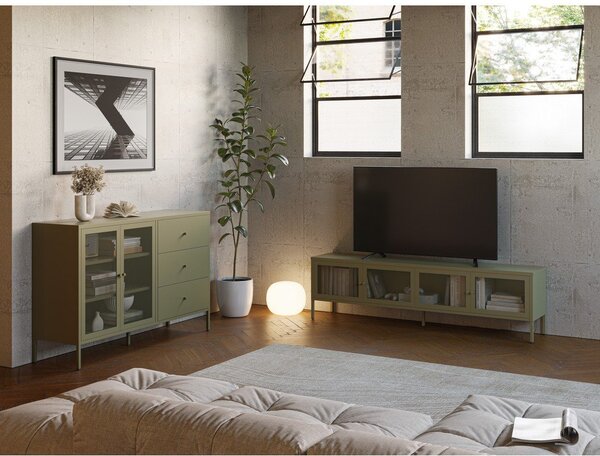 Zelena kovinska TV omarica 160x50x35 cm Fayna – Marckeric