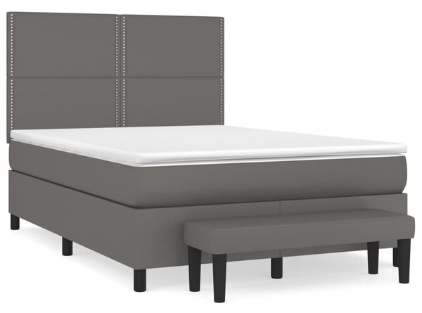 VidaXL Box spring postelja z vzmetnico siv 140x190 cm umetno usnje