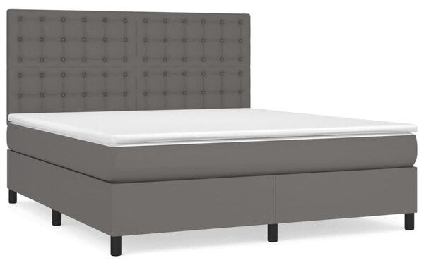 VidaXL Box spring postelja z vzmetnico siv 160x200 cm umetno usnje