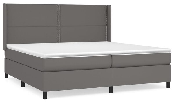 VidaXL Box spring postelja z vzmetnico siva 200x200 cm umetno usnje