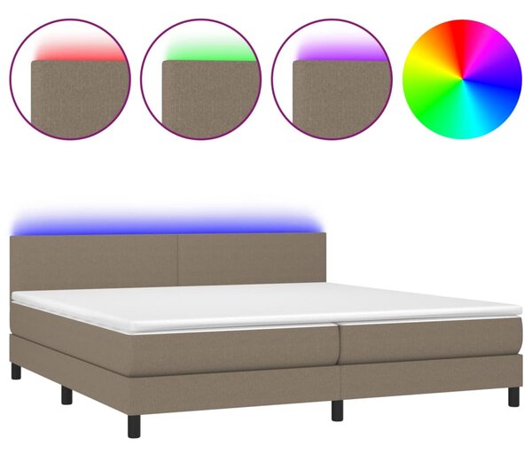 VidaXL Box spring postelja z vzmetnico LED taupe 200x200 cm blago