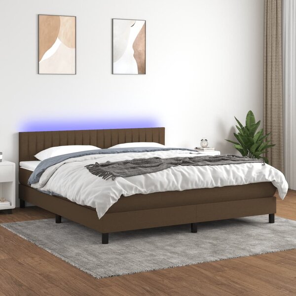 VidaXL Box spring postelja z vzmetnico LED temno rjava 160x200cm blago