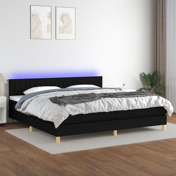 VidaXL Box spring postelja z vzmetnico LED črna 200x200 cm blago