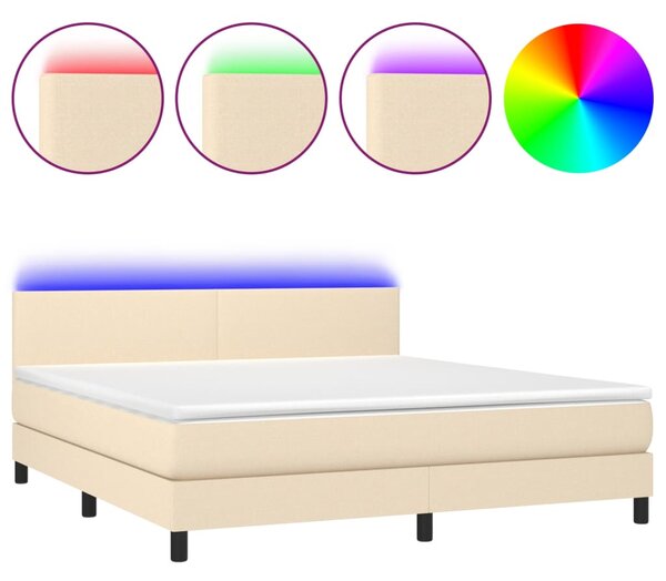 VidaXL Box spring postelja z vzmetnico LED krem 160x200 cm blago