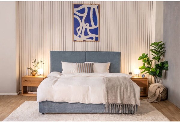 Modra oblazinjena zakonska postelja s prostorom za shranjevanje z vzmetnico in letvenim dnom 180x200 cm Myra Bold – Bonami Selection