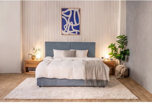 Modra oblazinjena zakonska postelja s prostorom za shranjevanje z letvenim dnom 160x200 cm Myra Bold – Bonami Selection