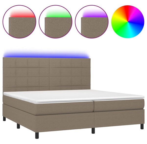 VidaXL Box spring postelja z vzmetnico LED taupe 200x200 cm blago