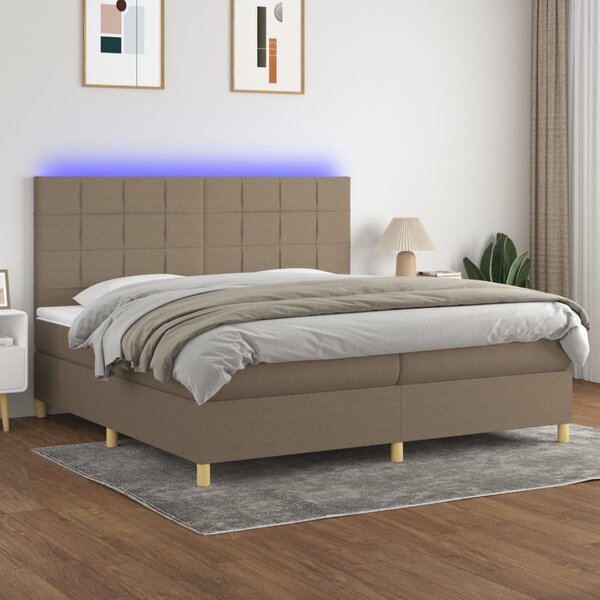 VidaXL Box spring postelja z vzmetnico LED taupe 200x200 cm blago