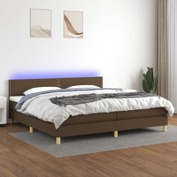 VidaXL Box spring postelja z vzmetnico LED temno rjava 200x200cm blago