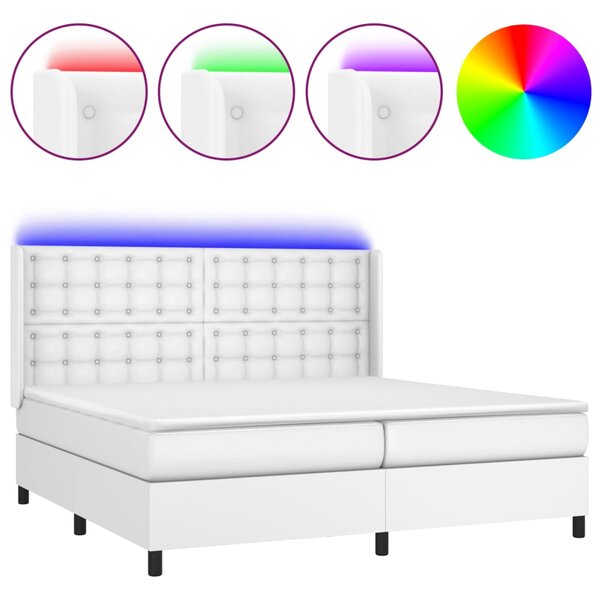 VidaXL Box spring postelja z vzmetnico LED bela 200x200cm umetno usnje