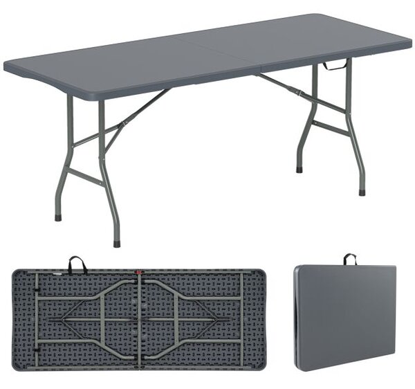 Vrtna miza 180 x 74 cm, zložljiva kamping miza s HDPE ploščo in ročajem za nošenje, siva