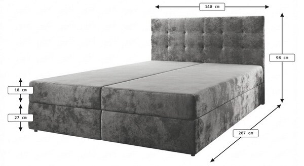 Oblazinjena postelja boxspring GLORIEN VELVET 140x200 cm siva Vzmetnica: Vzmetnica Bonell