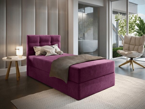 Oblazinjena postelja boxspring GLORIEN 90x200 cm vijolična Vzmetnica: Vzmetnica Bonell