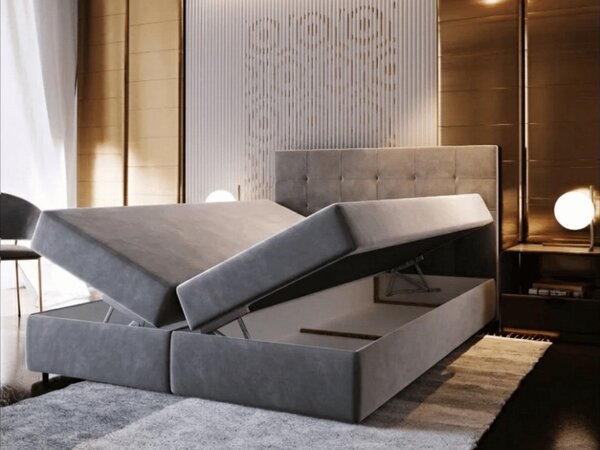 Oblazinjena postelja boxspring GLORIEN VELVET 140x200 cm siva Vzmetnica: Vzmetnica Bonell
