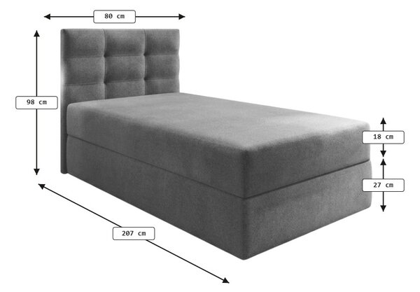 Oblazinjena postelja boxspring GLORIEN VELVET 80x200 cm siva Vzmetnica: Vzmetnica Bonell