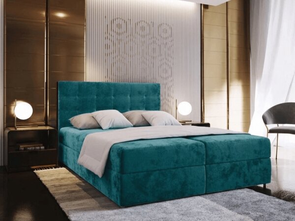 Oblazinjena postelja boxspring GLORIEN VELVET 140x200 cm turkizna Vzmetnica: Vzmetnica Bonell