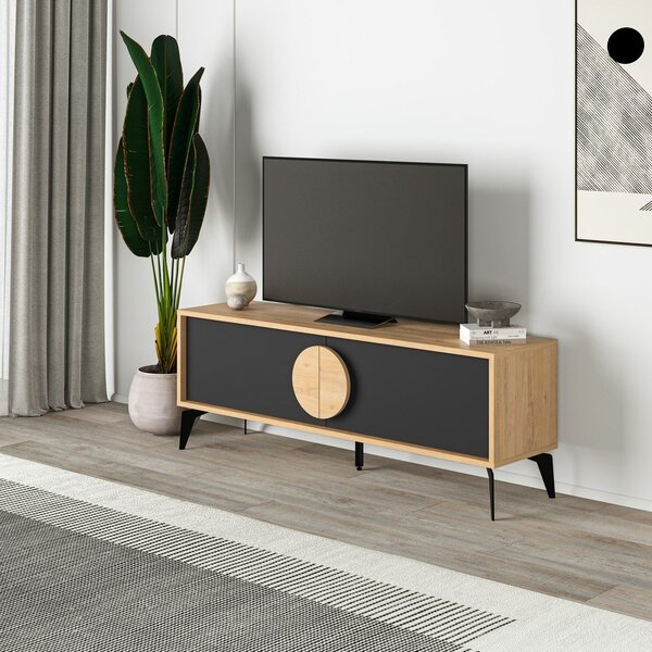 Črna/naravna TV omarica v hrastovem dekorju 140x51 cm Vae – Marckeric