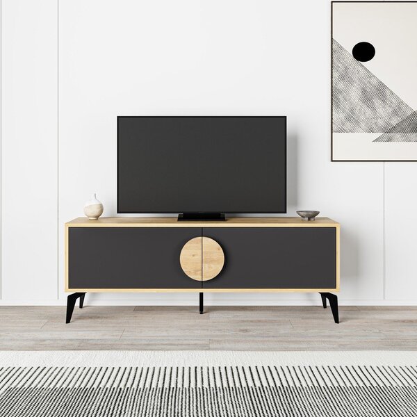 Črna/naravna TV omarica v hrastovem dekorju 140x51 cm Vae – Marckeric