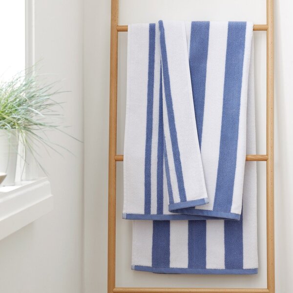 Bela/modra bombažna brisača 90x140 cm Stripe Jacquard – Bianca