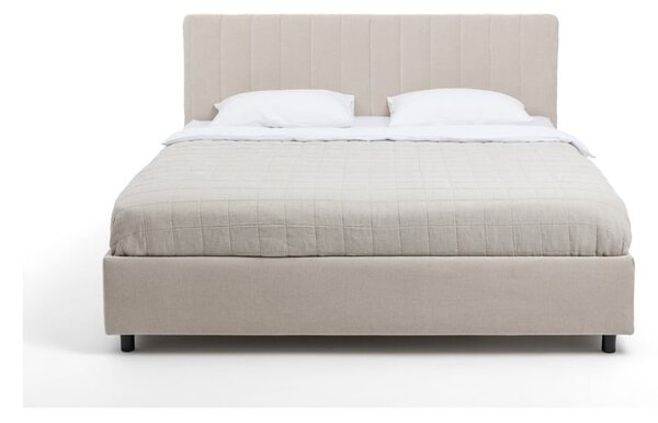 Bež oblazinjena zakonska postelja s prostorom za shranjevanje z vzmetnico in letvenim dnom 160x200 cm Myra Slim Line – Bonami Selection