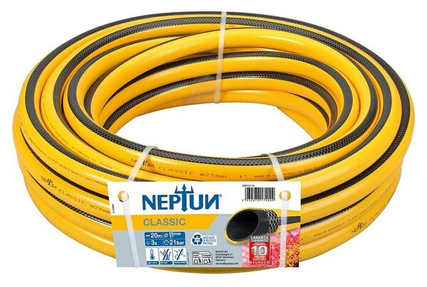 Neptun Classic Vrtna cev (Dolžina: 20 m, Diameter cevi: 25 mm, 1″, Rumena/Črna) productname.garantie.plussign BAUHAUS garancija 10 let