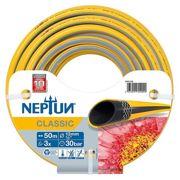 Neptun Classic Vrtna cev (Dolžina: 50 m, Diameter cevi: 13 mm, ½″, Rumena/Siva) productname.garantie.plussign BAUHAUS garancija 10 let