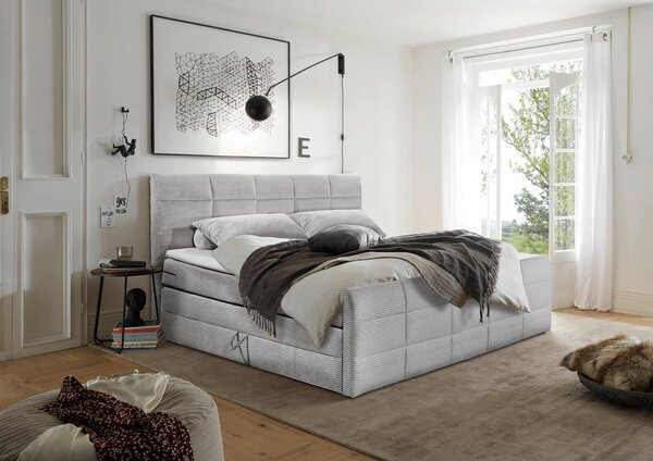POSTELJA BOXSPRING 183 cm x 200 cm , tekstil, leseni material svetlo siva