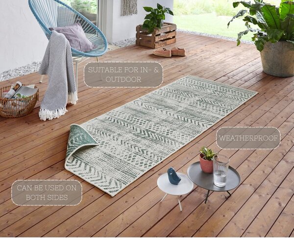 Zeleno-krem zunanja preproga NORTHRUGS Biri, 80 x 250 cm