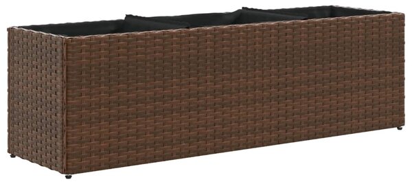 VidaXL Vrtno cvetlično korito s 3 lonci rjava 105x30x32 cm poli ratan