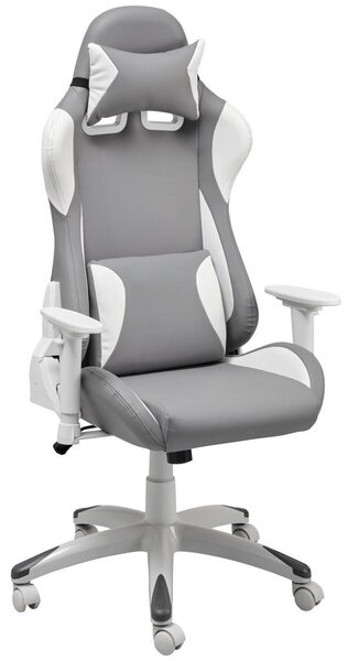 GAMING STOL umetna masa, tekstil siva, bela