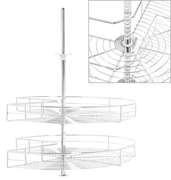 VidaXL Kuhinjska košara 2-nadstropna srebrna vrtljiva 71x71x80 cm