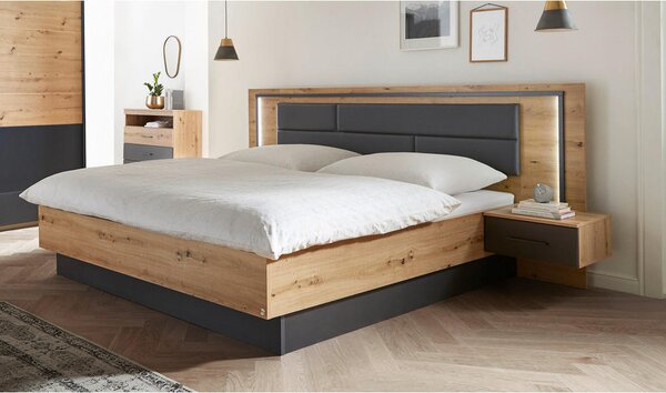 POSTELJNA GARNITURA 180 cm x 200 cm , tekstil, leseni material siva, hrast artisan