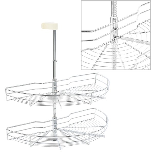 VidaXL Kuhinjska košara 2-nadstropna srebrna 180 stopinj 75x38x80 cm