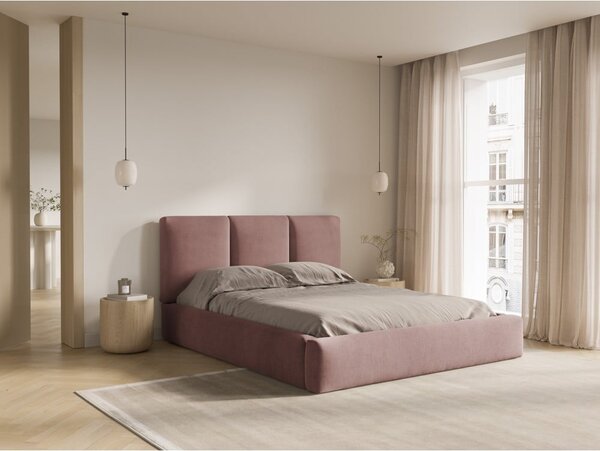 Svetlo rožnata oblazinjena zakonska postelja s prostorom za shranjevanje in letvenim dnom 140x200 cm Brody – Mazzini Beds