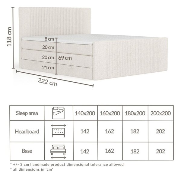 Bež boxspring postelja s prostorom za shranjevanje 140x200 cm Bergamo – Maison de Rêve