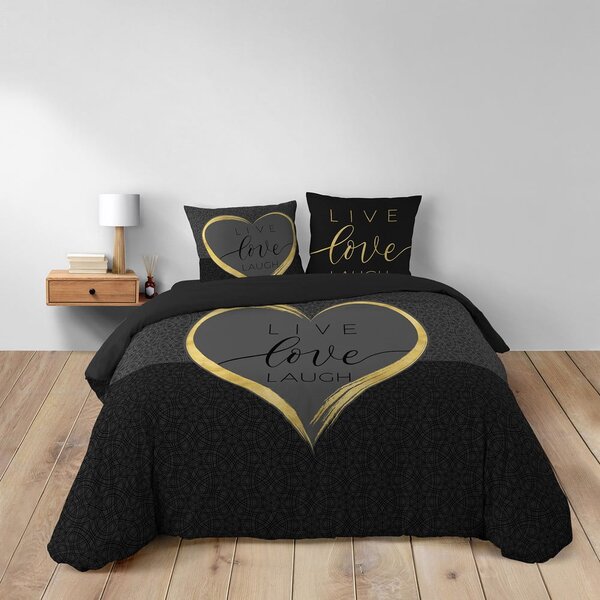 Črna bombažna posteljnina za zakonsko posteljo 200x200 cm Crazy Love – douceur d'intérieur