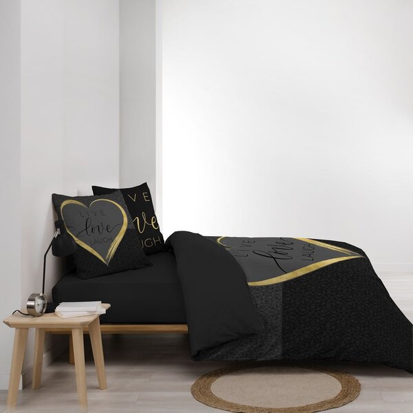 Črna bombažna posteljnina za zakonsko posteljo 200x200 cm Crazy Love – douceur d'intérieur