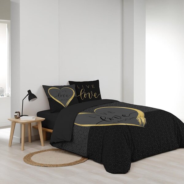 Črna bombažna posteljnina za zakonsko posteljo 200x200 cm Crazy Love – douceur d'intérieur