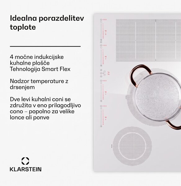 Klarstein Masterzone 77 Hybrid Indukcijska kuhalna plošča, maks. 7200 W, vgradna, 4 Flex cone, tehnologija ThermoBoost, Smart Flex