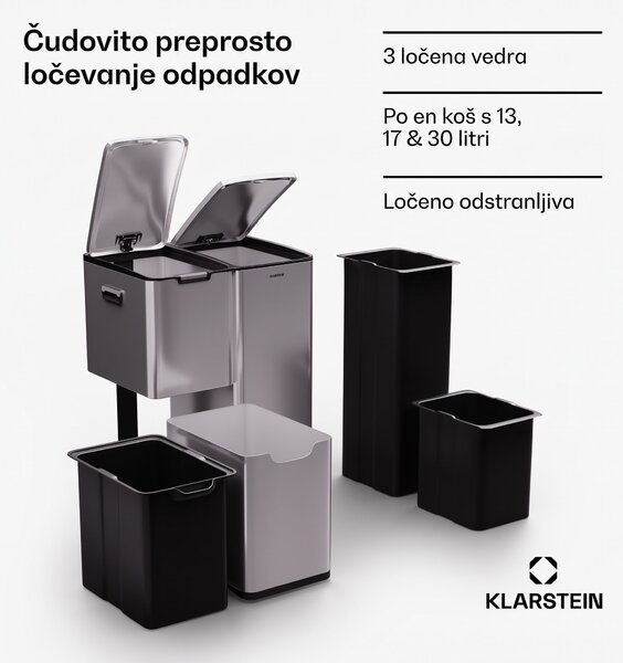 Klarstein Tiyo 3-v-1 koš za smeti 60 L z odstranljivim vedrom in mehkim zapiranjem