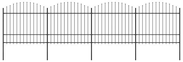 VidaXL Vrtna ograja s koničastimi vrhovi jeklo (1,5-1,75)x6,8 m črna