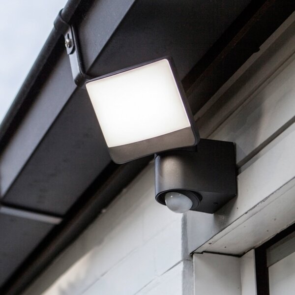 LUTEC Zunanji stenski reflektor SUNSHINE z LED-senzorjem, 15 cm, temno siva, IP44, Siva, Plastika, Sodobni, Stenski reflektor
